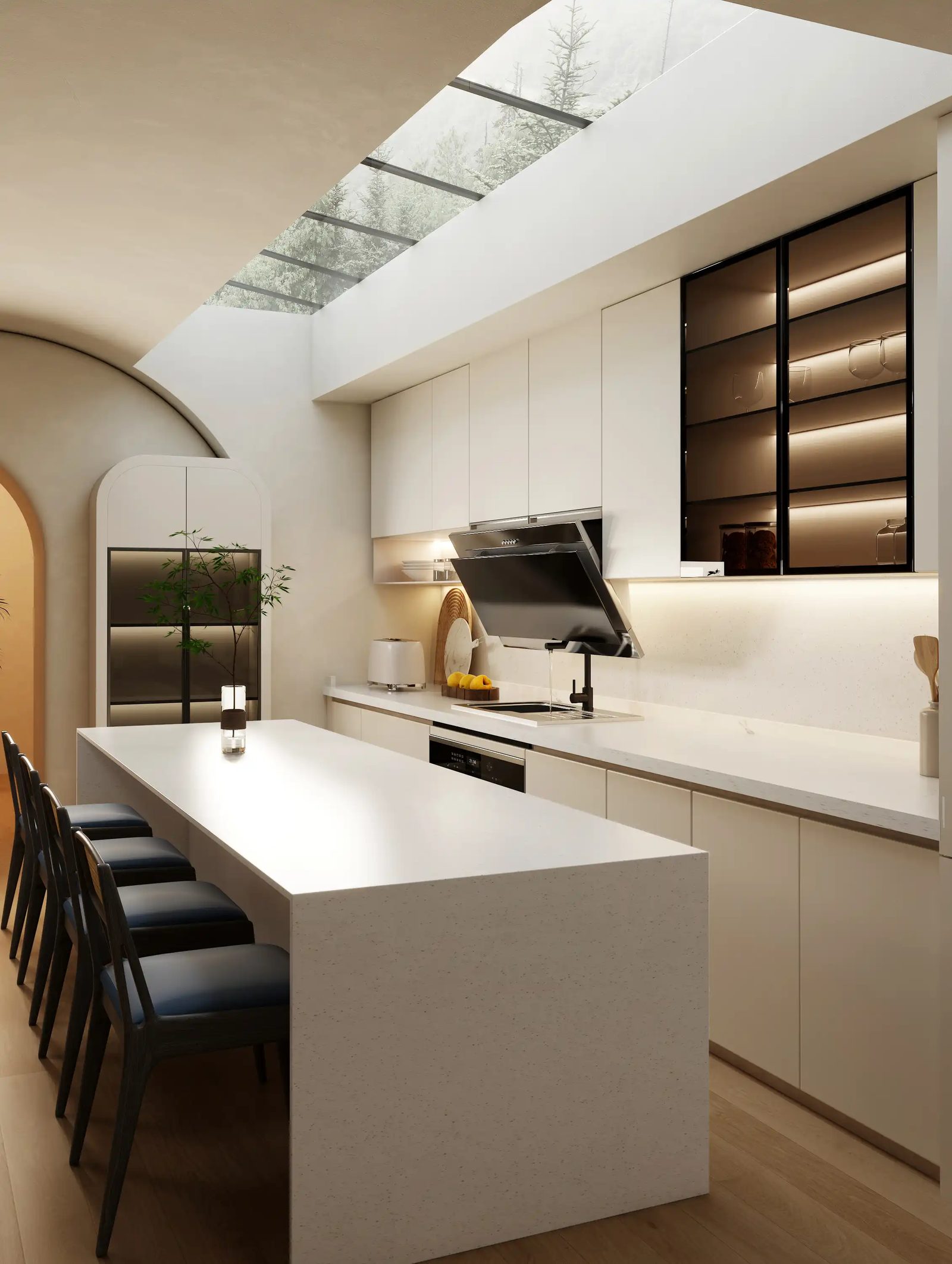 Starry Sky-White — MSS8002600-YG-01 (Application / render) Starry Sky-White sintered stone worktop applied in a kitchen